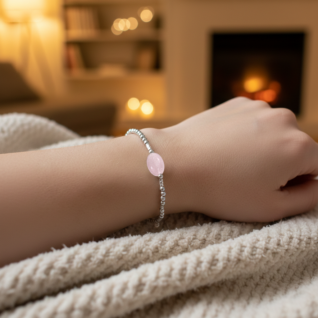 Bracelet en Argent 925 Rhodié & Quartz Rose