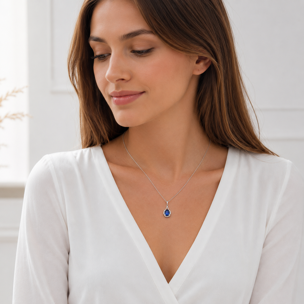 Collier Argent 925 Rhodié & Zirconiums Bleus et Blancs