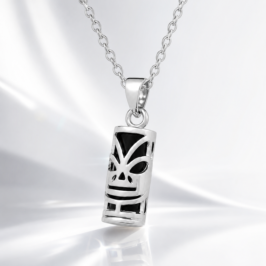 Collier Tiki en Argent 925 Rhodié & Onyx Synthétique