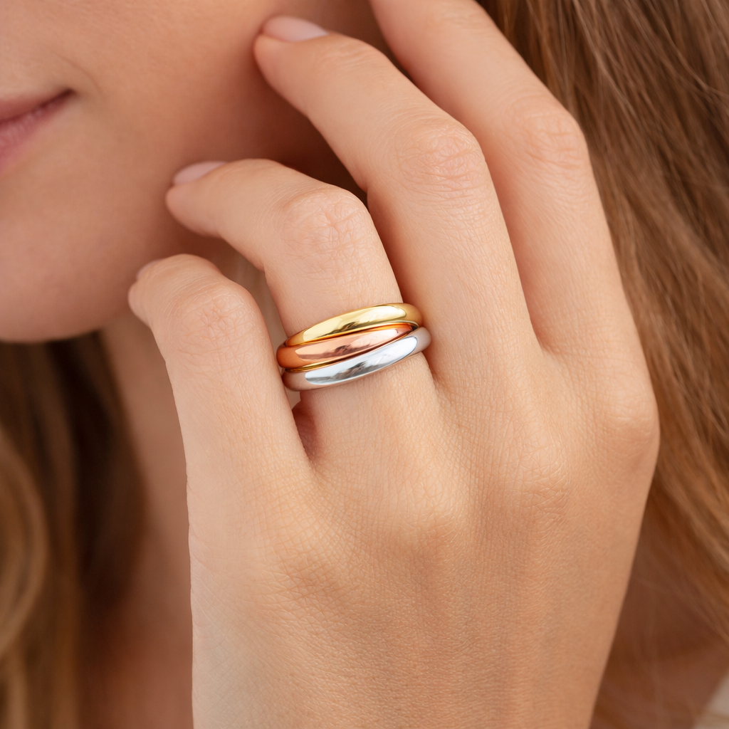 Bague 3 anneaux entrelacés – Plaqué or 18 carats