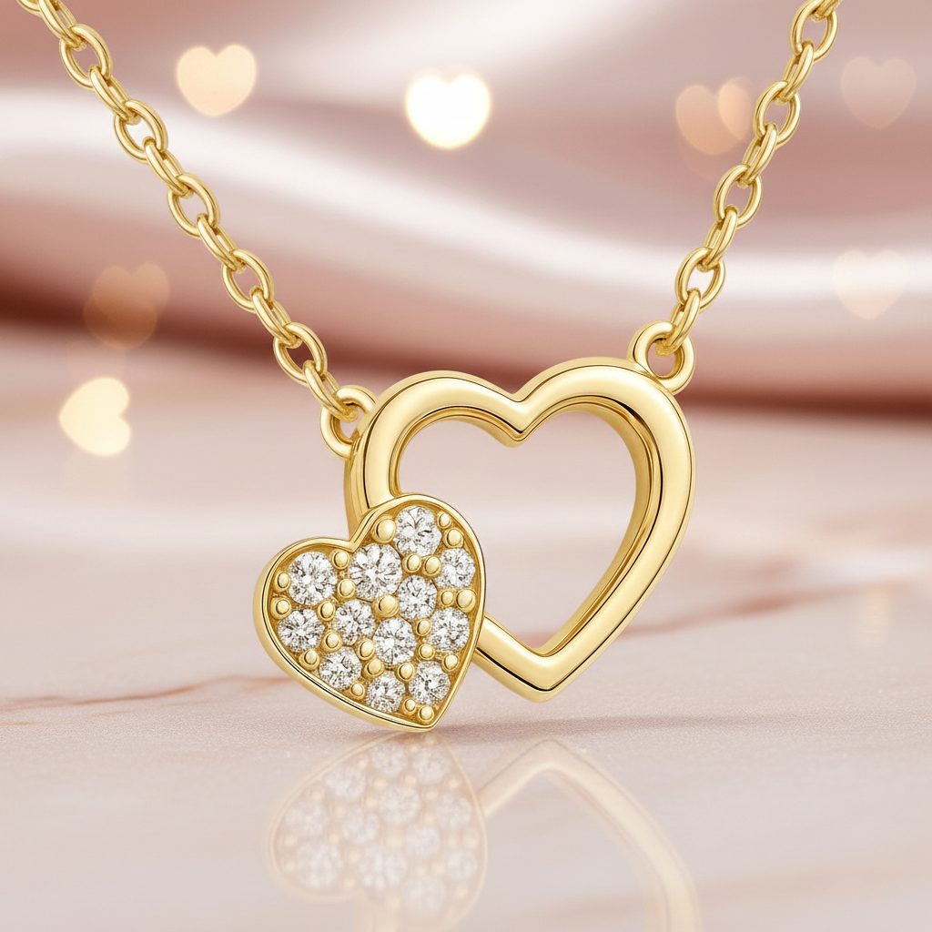 Collier Double Cœur – Plaqué Or & Zirconium