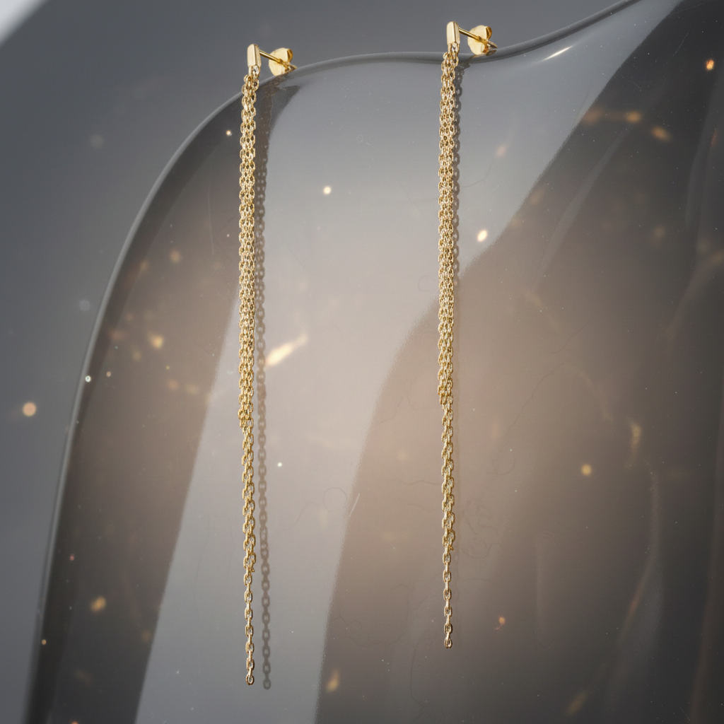 Boucles d’oreilles plaqué or – Trio de fines chaînes