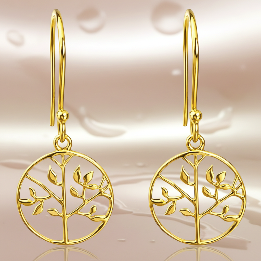 Boucles d’oreilles Arbre de Vie – Plaqué Or 18 carats