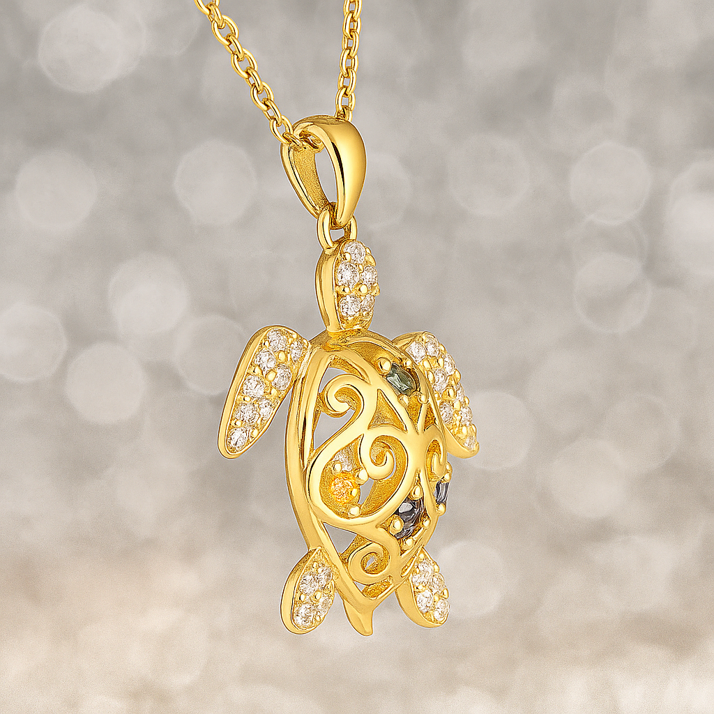 Collier Tortue en Plaqué Or – Zirconium Multicolore | Chaîne 40 + 5 cm