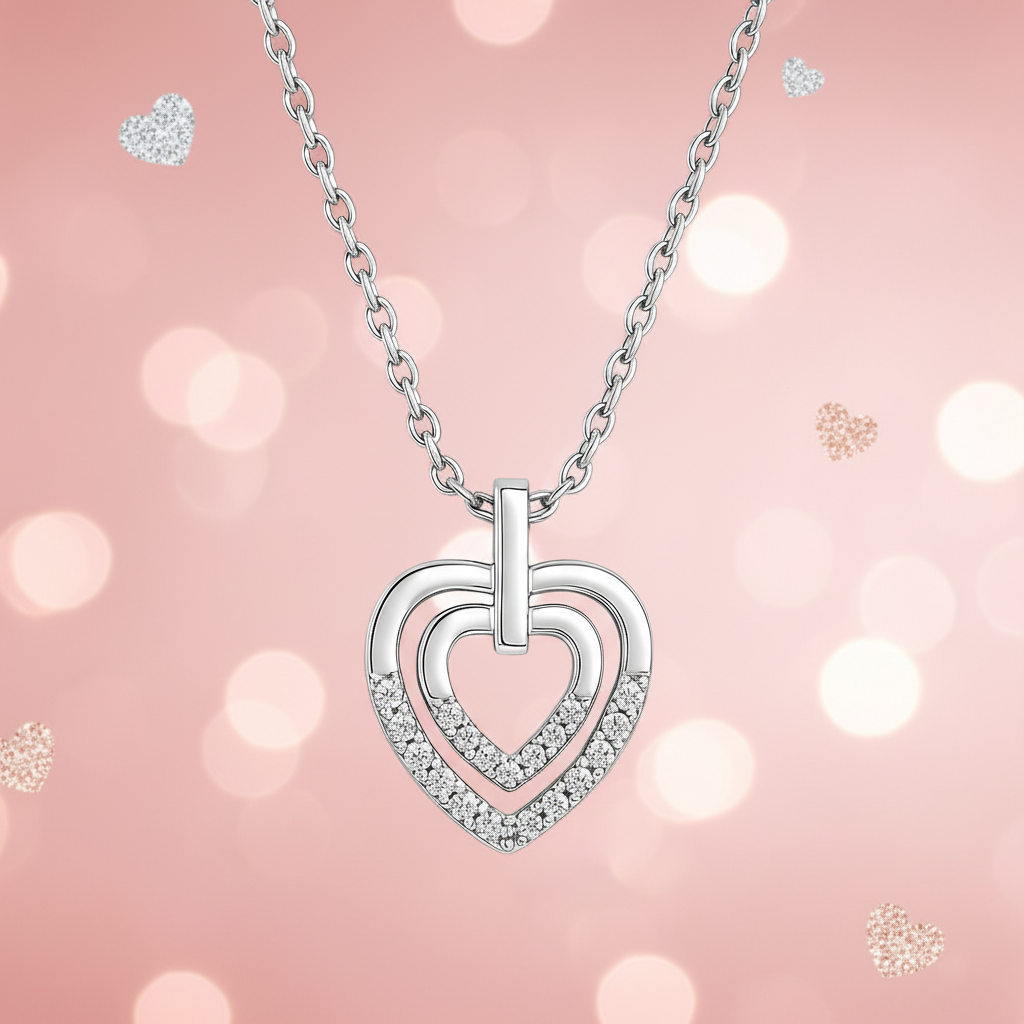 Collier Cœurs Entrelacés en Argent 925 Rhodié & Zirconium