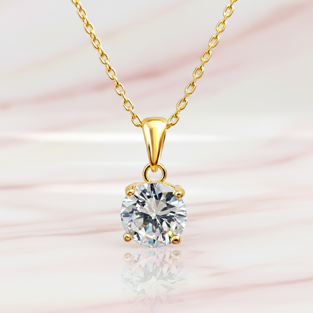 Collier Solitaire Zirconium – Plaqué Or 18 Carats