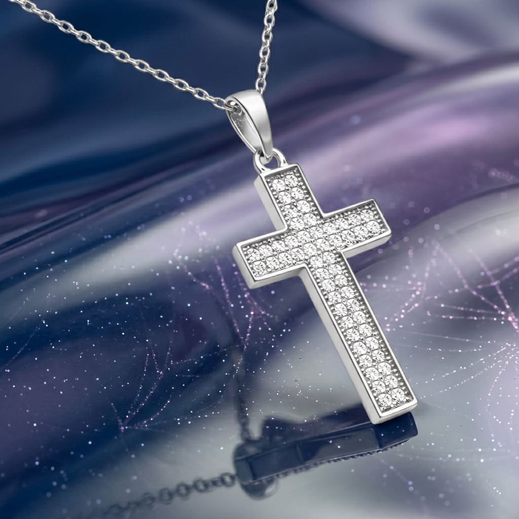 Collier Croix Orinae – Argent 925 Rhodié & Zirconium Microserti