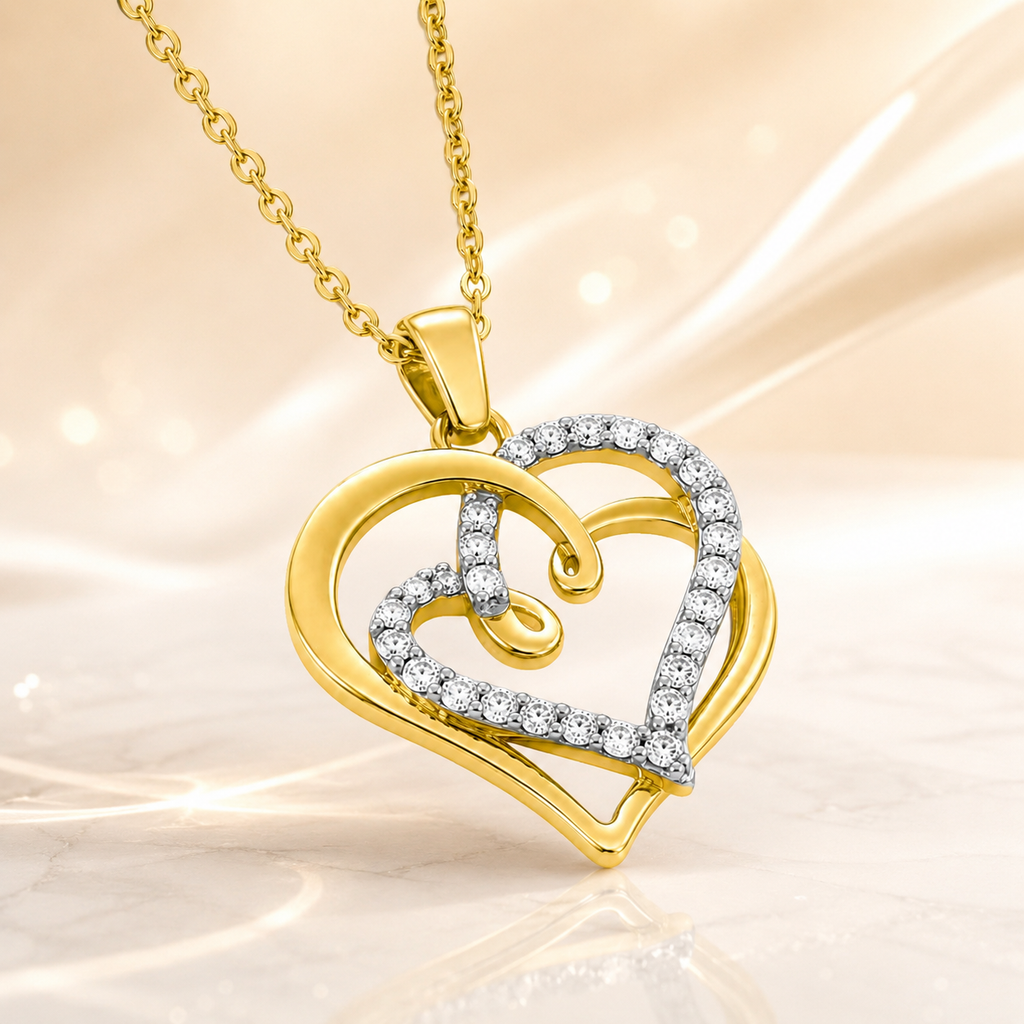 Collier Cœurs Entrelacés – Plaqué Or 18 Carats & Zirconiums