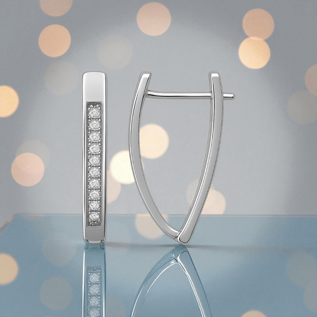 Boucles d’Oreilles en Argent Rhodié & Zirconium Blanc – Élégance Intemporelle