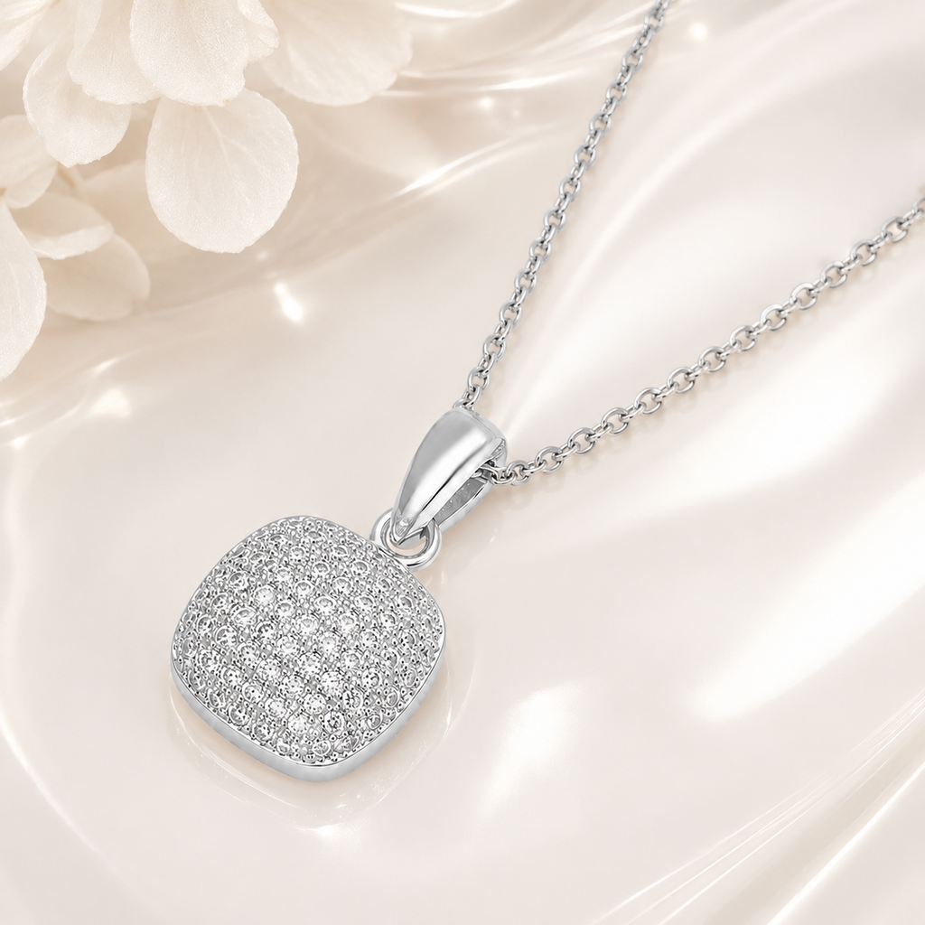Collier en Argent 925 Rhodié & Zirconiums – Pendentif Pavé Carré | Orinae