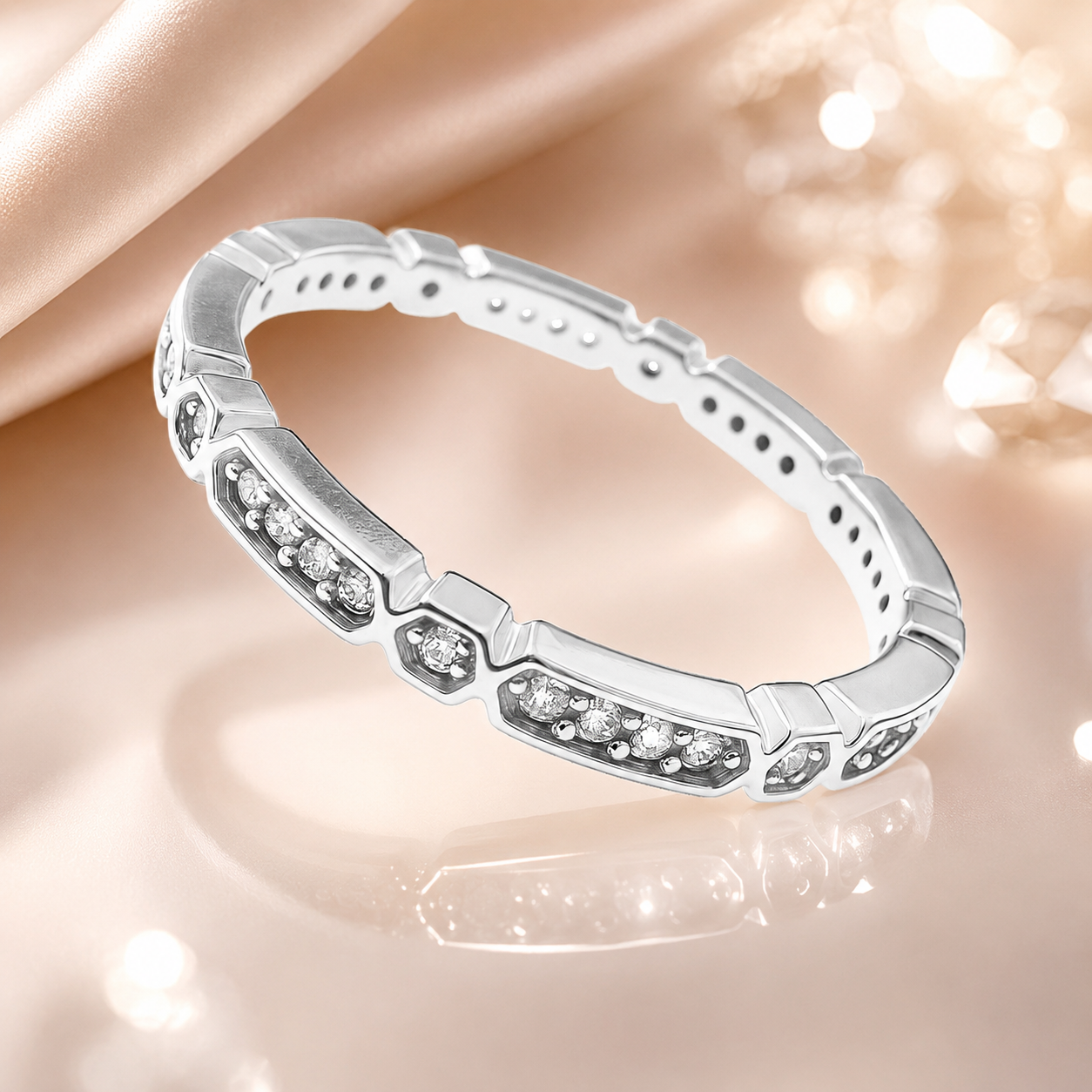 Bague Hexa Éclat – Argent 925 Rhodié & Zirconiums