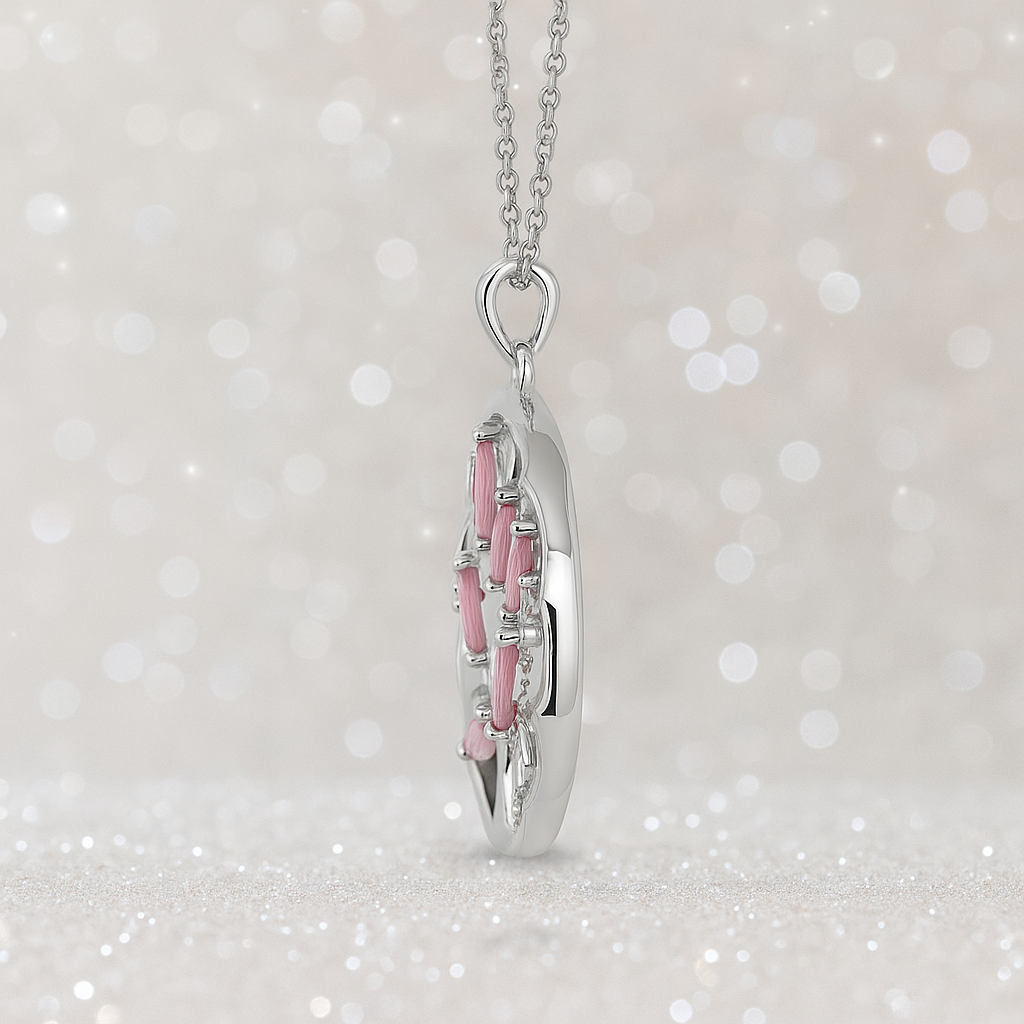 Collier Arbre de Vie en Argent 925 Rhodié & Zirconium – Pendentif Pierre Rose