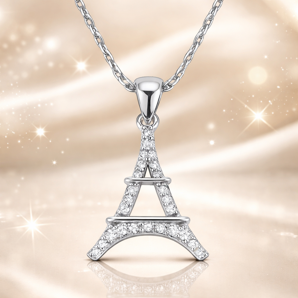 Collier Tour Eiffel en Argent 925 Rhodié & Zirconium