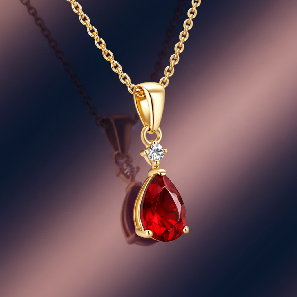 Collier Goutte Rouge – Plaqué Or 18 Carats & Zirconium