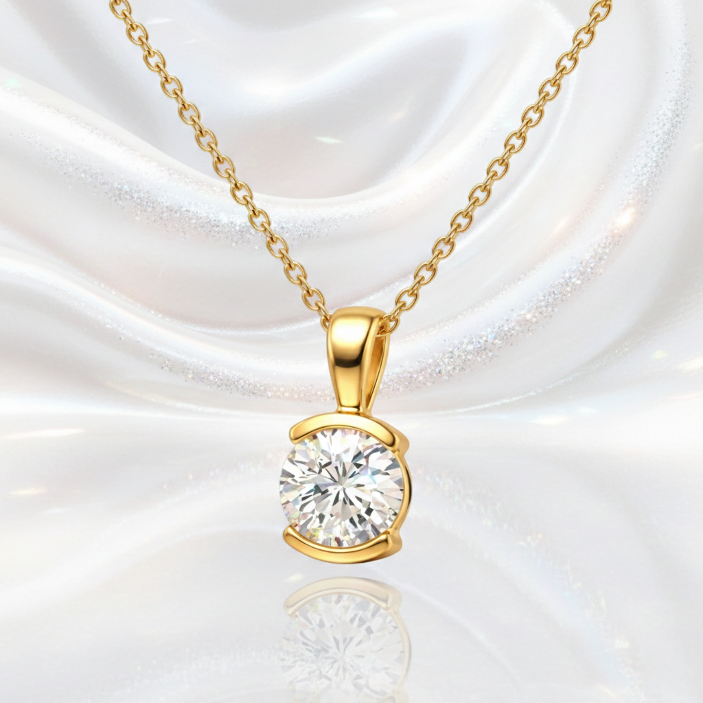 Collier Solitaire Zirconium 5 mm – Plaqué Or 18 Carats