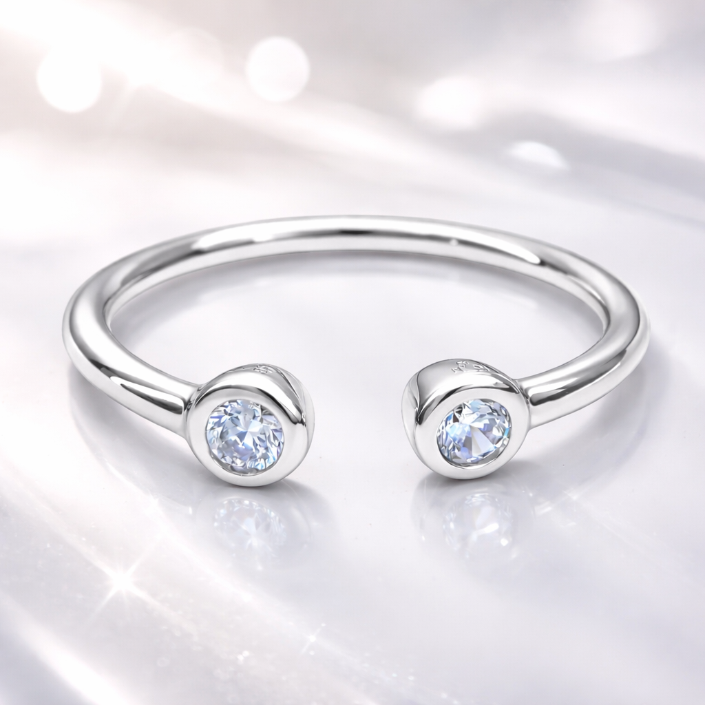 Bague ouverte double zirconium – Argent 925 rhodié