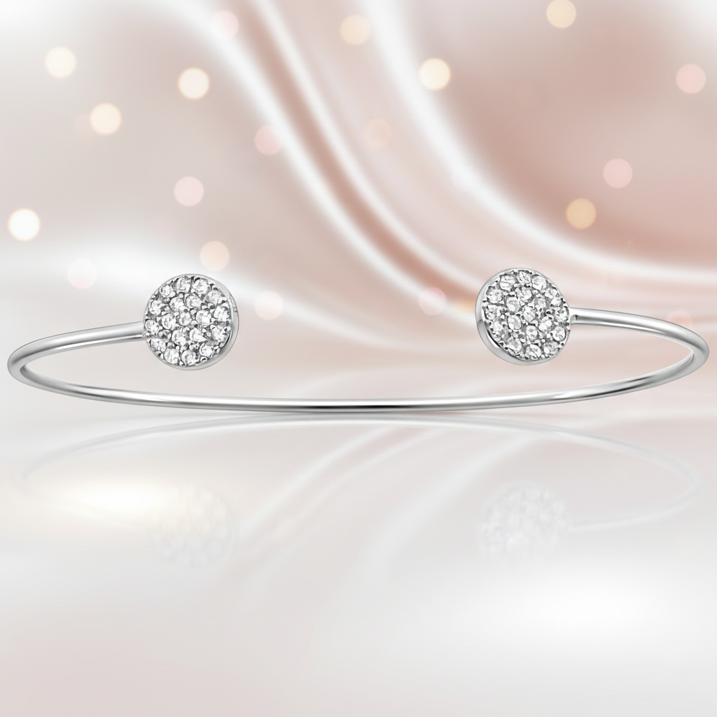 Bracelet Jonc Ouvert en Argent 925 Rhodié & Zirconiums