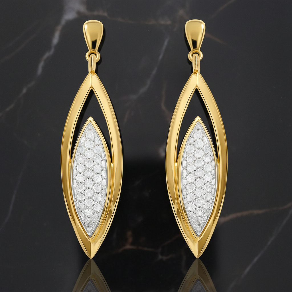 Boucles d’oreilles pendantes en plaqué or & zirconium — Élégance ovale
