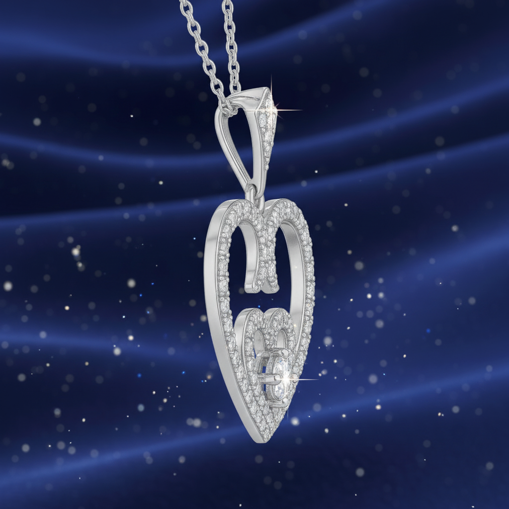 Collier Cœur en Argent 925 Rhodié & Zirconium – Pendentif Double Cœur