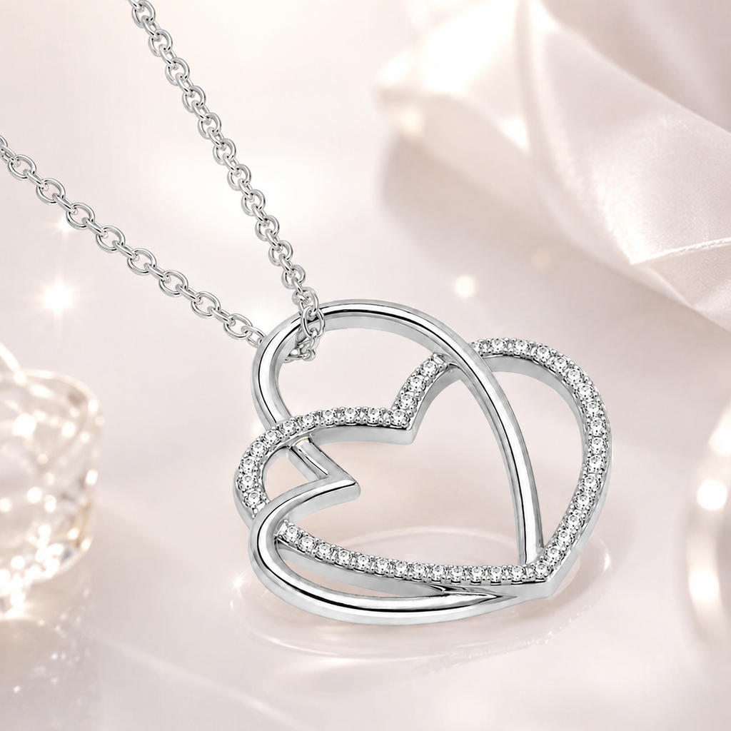 Collier Cœurs Entrelacés en Argent 925 Rhodié & Zirconiums