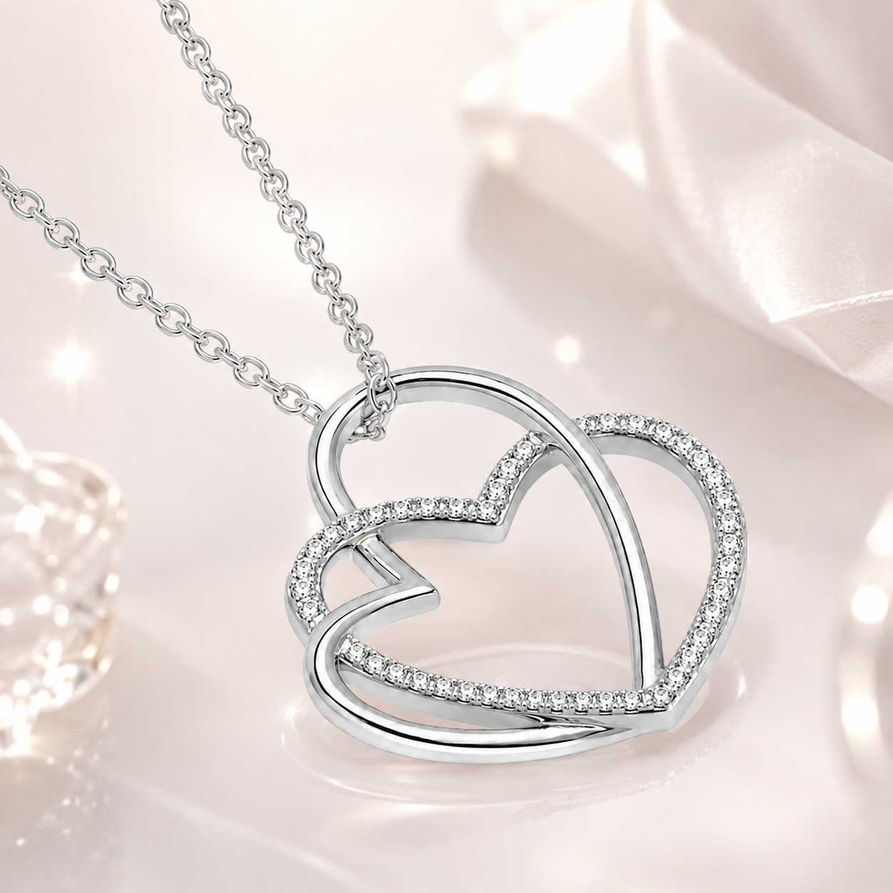 Collier Cœurs Entrelacés en Argent 925 Rhodié & Zirconiums