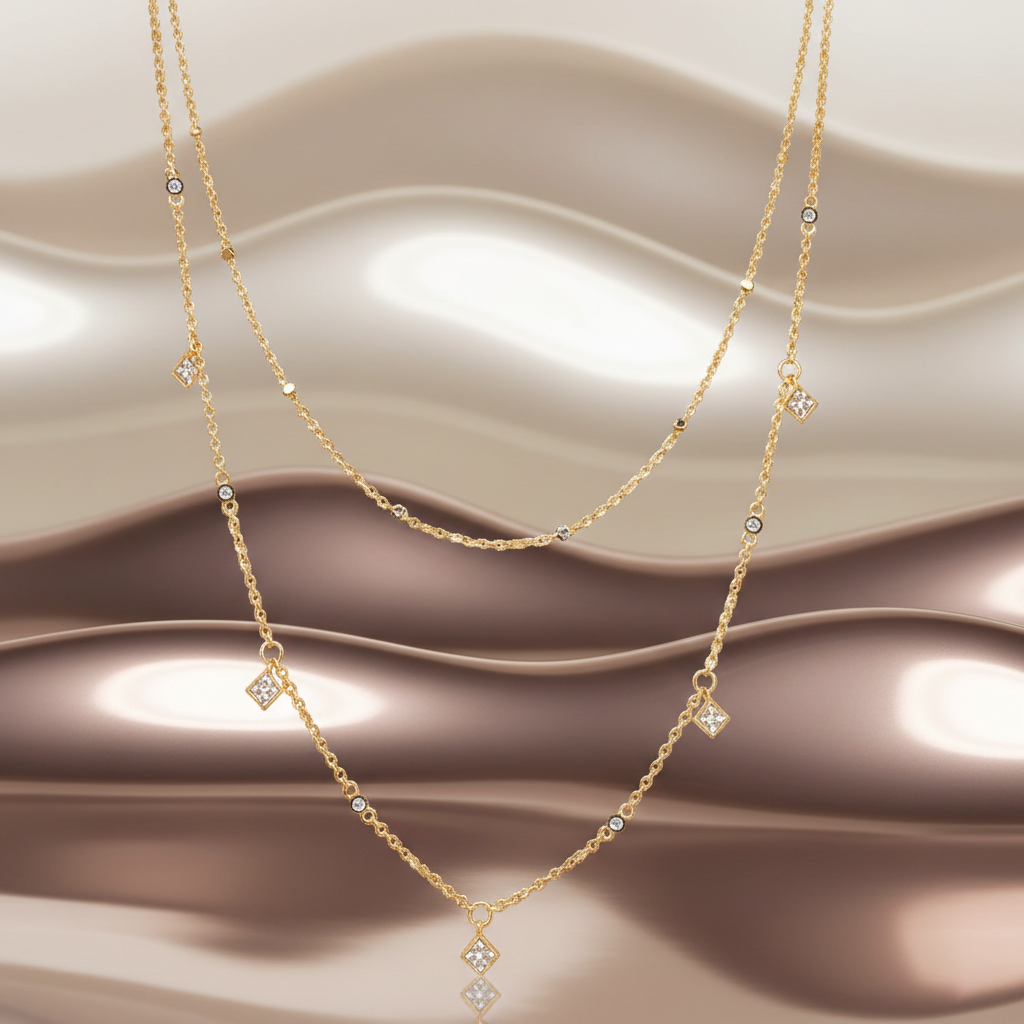 Collier Double Rang en Plaqué Or 18 Carats & Zirconium