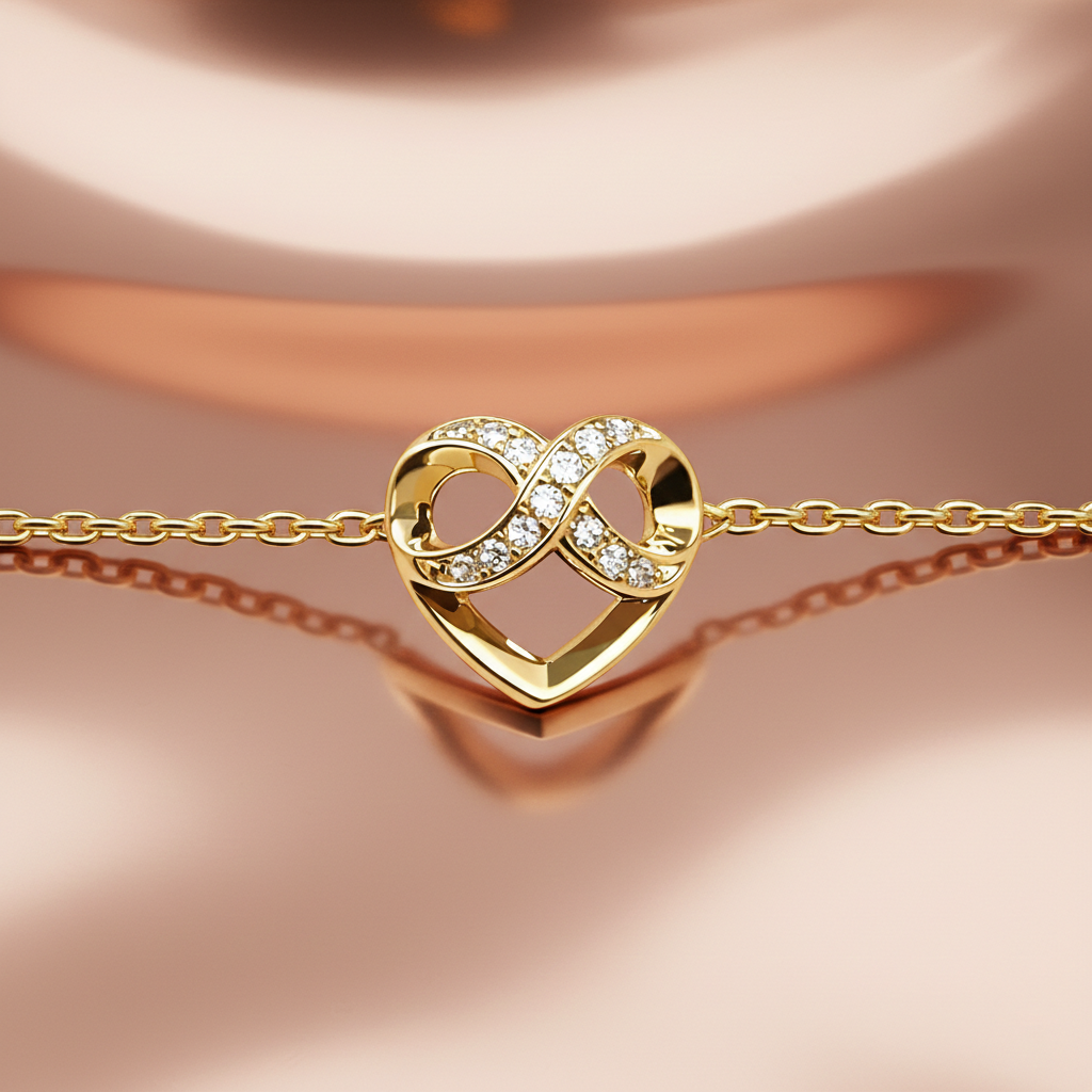 Bracelet Cœur Infini en Plaqué Or 18 Carats & Zirconium