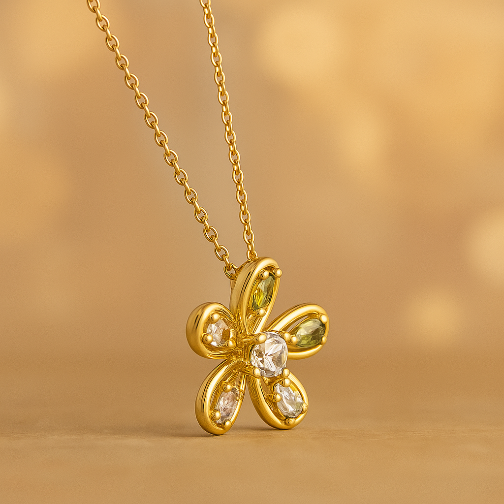 Collier Fleur Multicolore – Plaqué Or & Zirconium