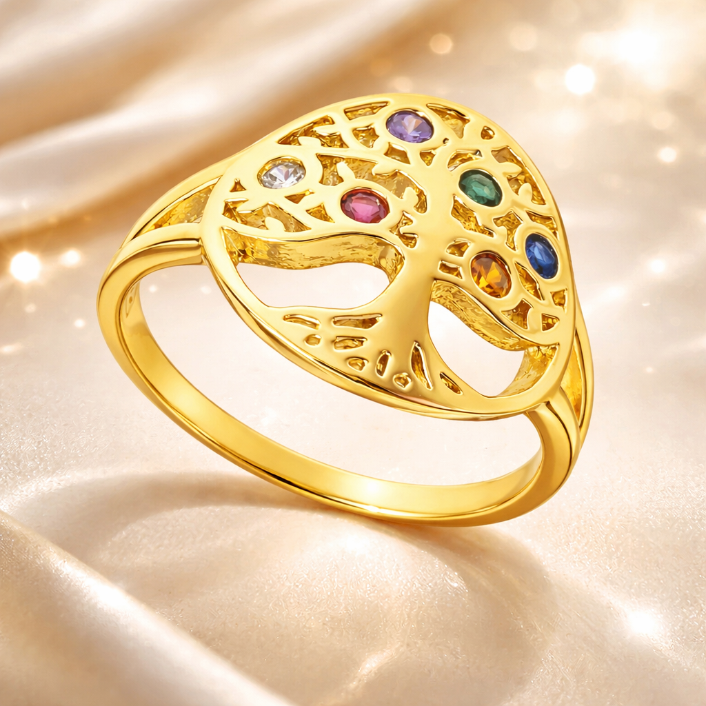 Bague Arbre de Vie – Plaqué Or 18 Carats & Zirconium Multicolore