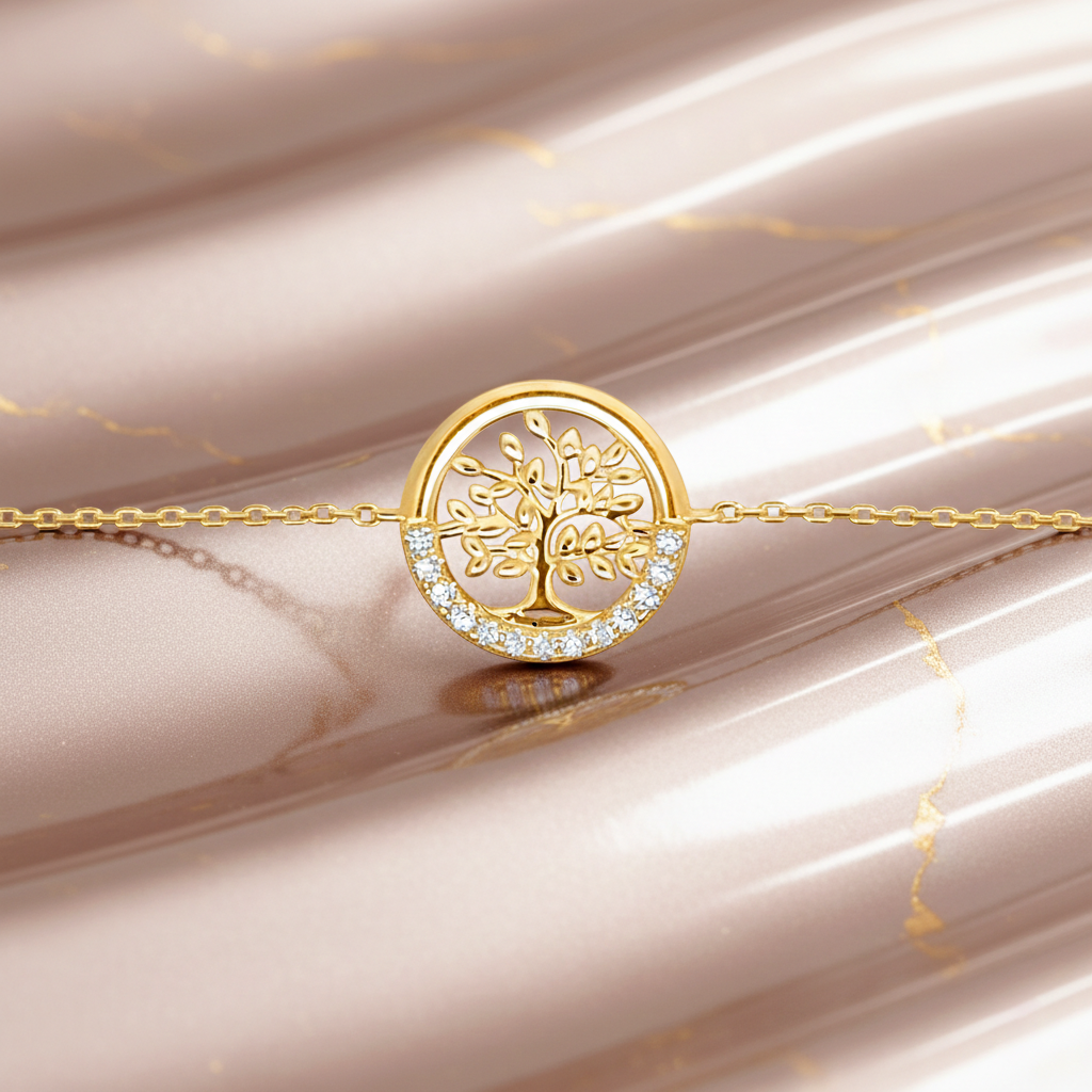 Bracelet Arbre de Vie en Plaqué Or 18 Carats & Zirconium