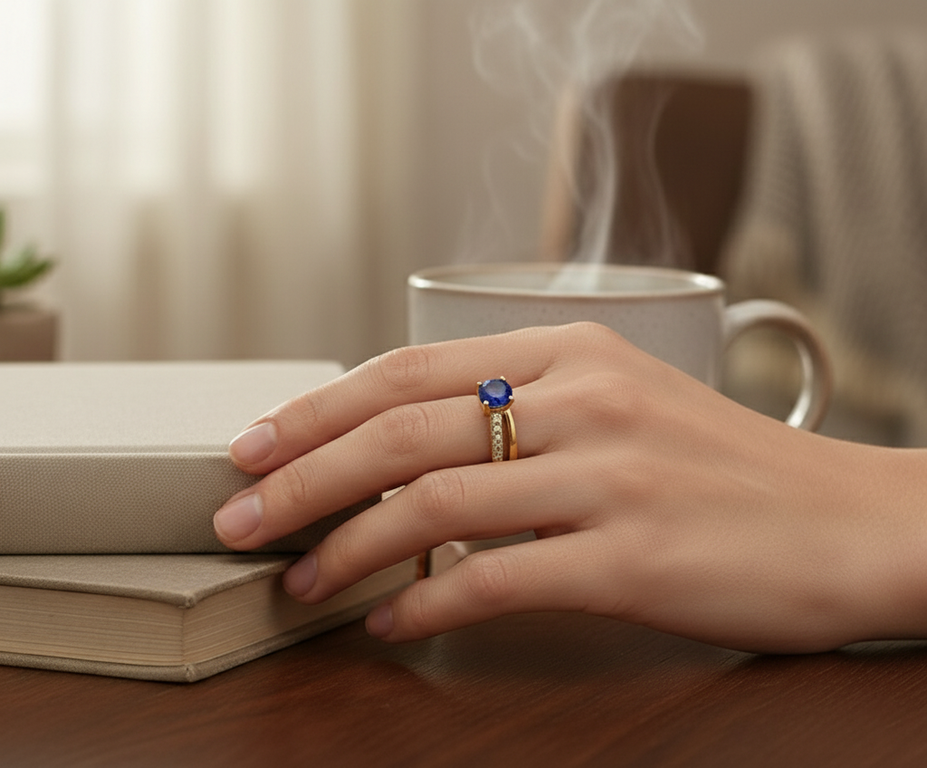 Bague Femme Plaqué Or – Zirconium bleu Étincelant – Finition Luxe