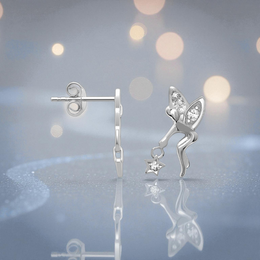 Boucles d’oreilles Fée & Étoile – Argent Rhodié & Zirconium Blanc | Brillance Féérique