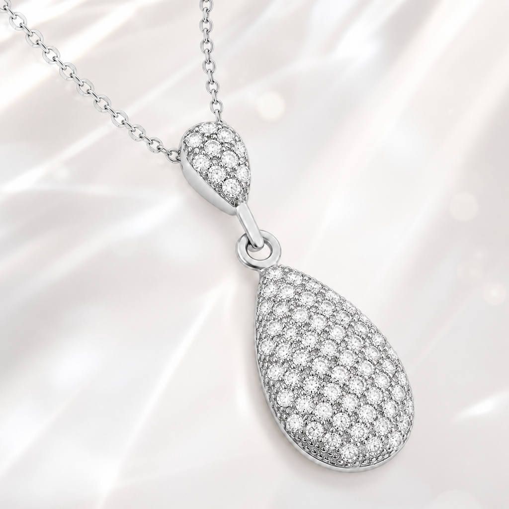 Collier goutte pavée en Argent 925 rhodié & Zirconiums – Orinae