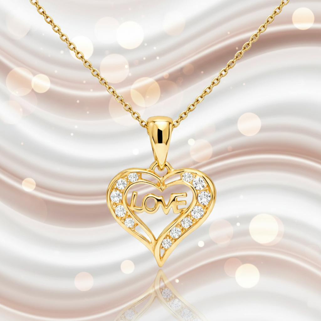 Collier Cœur LOVE – Plaqué Or 18 Carats & Zirconium