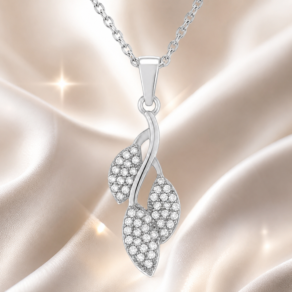 Collier Feuillage en Argent 925 Rhodié & Zirconiums