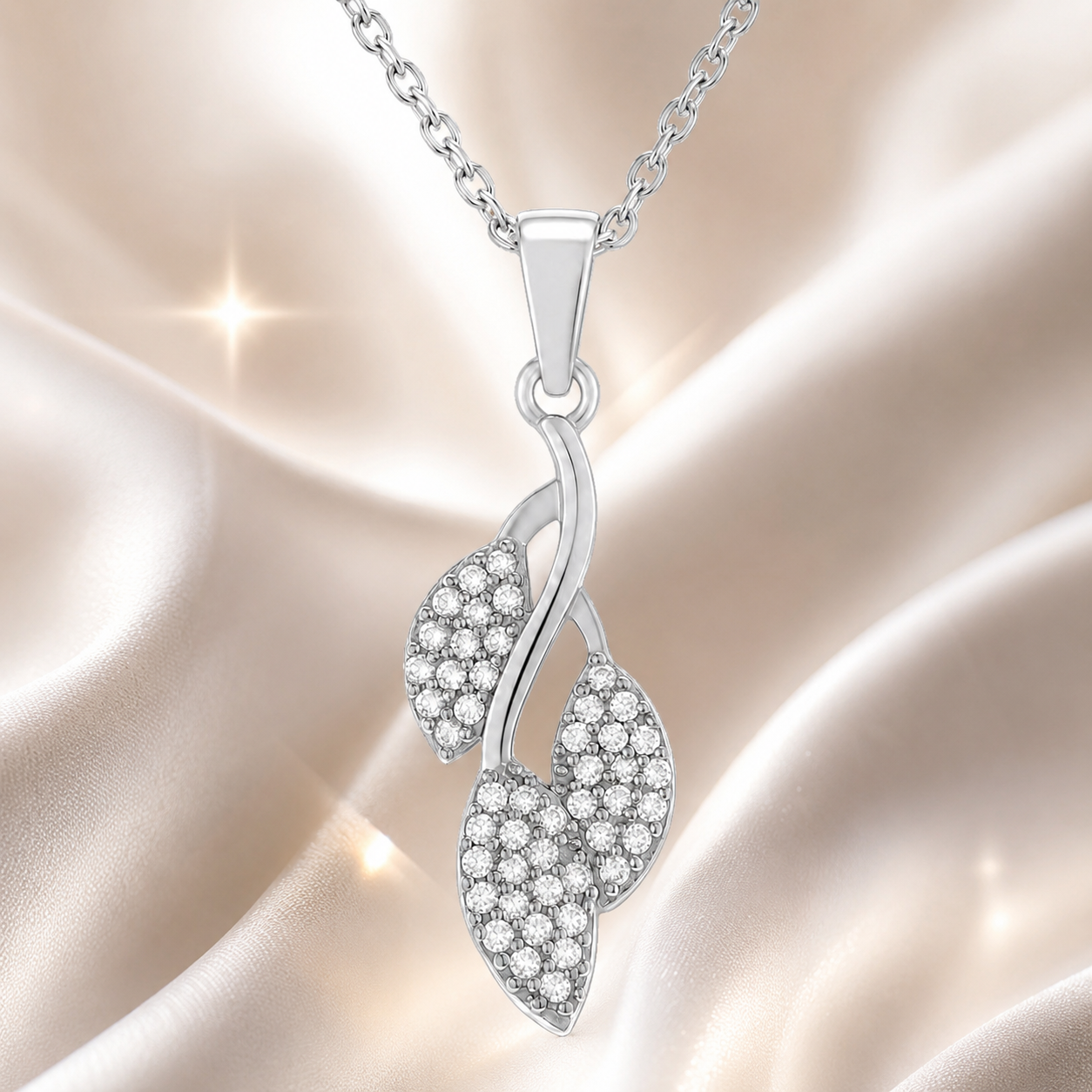 Collier Feuillage en Argent 925 Rhodié & Zirconiums