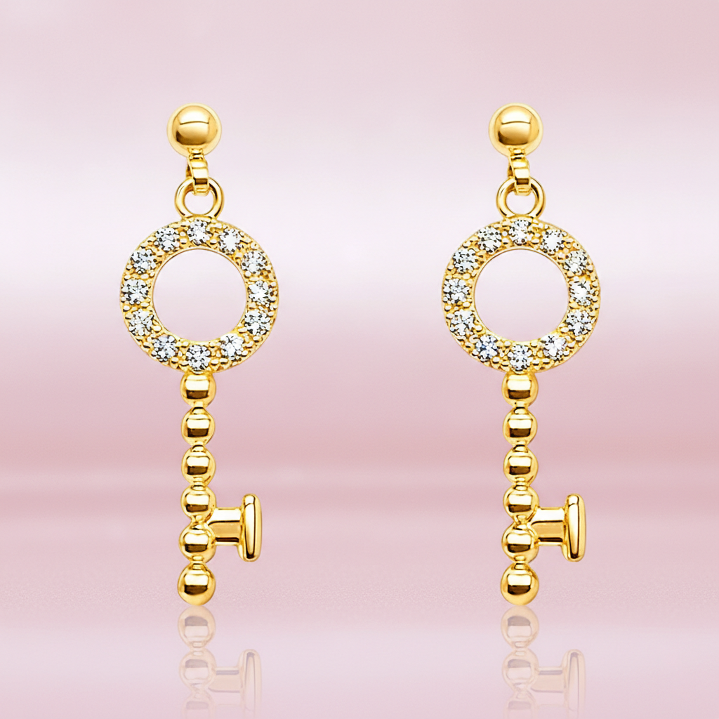 Boucles d’oreilles Clé en plaqué or 18 carats & zirconium