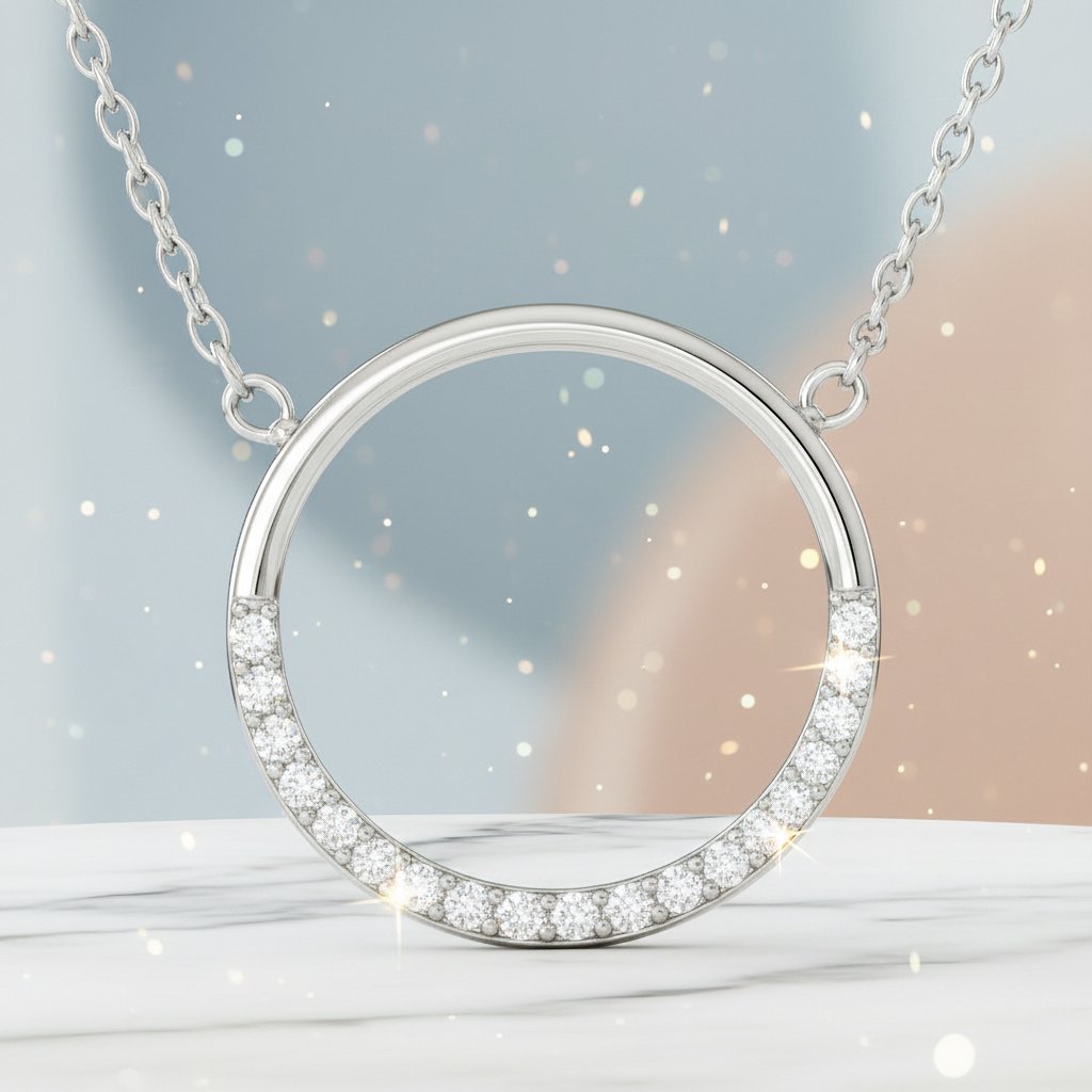 Collier Cercle en Argent 925 Rhodié & Zirconium