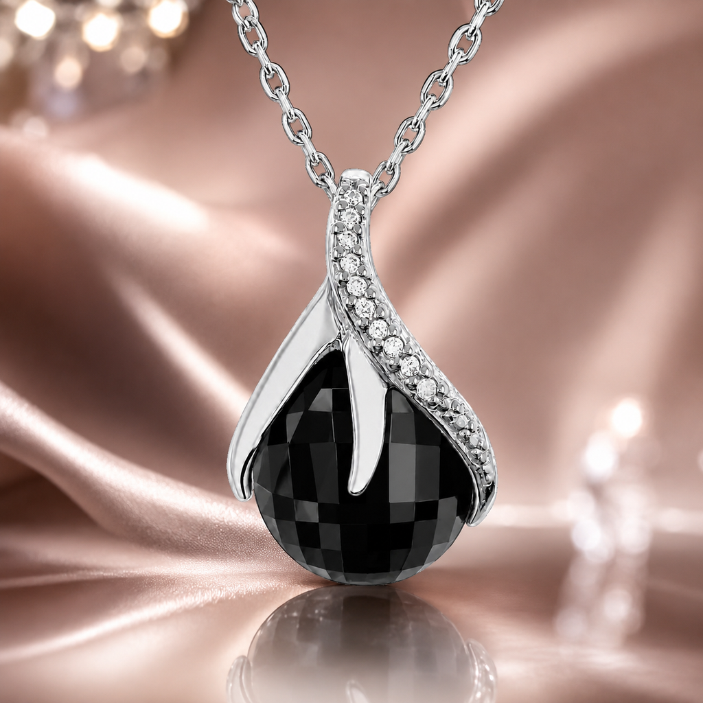 Collier Goutte Éclat Argent 925 Rhodié & Zirconium noir