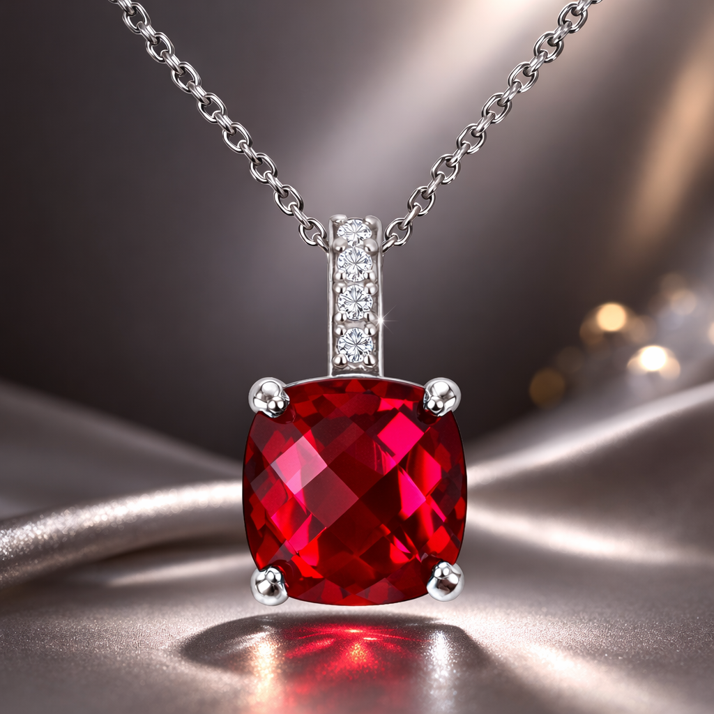 Collier Argent 925 Rhodié & Zirconium Rouge