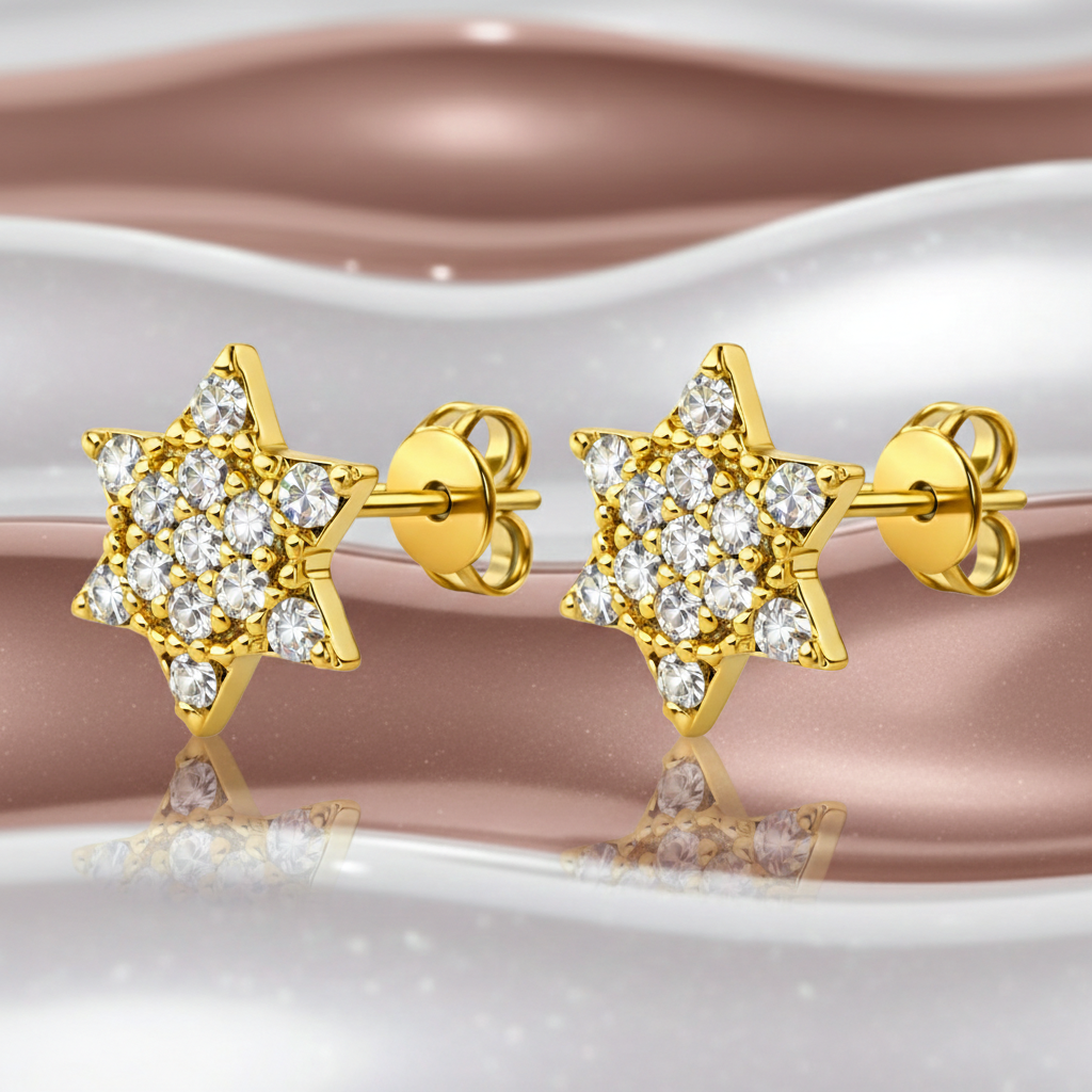 Boucles d’oreilles Étoile – Plaqué Or 18 Carats & Zirconium