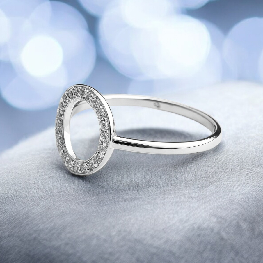 Bague Cercle en Argent 925 Rhodié & Zirconium – Élégance Minimaliste
