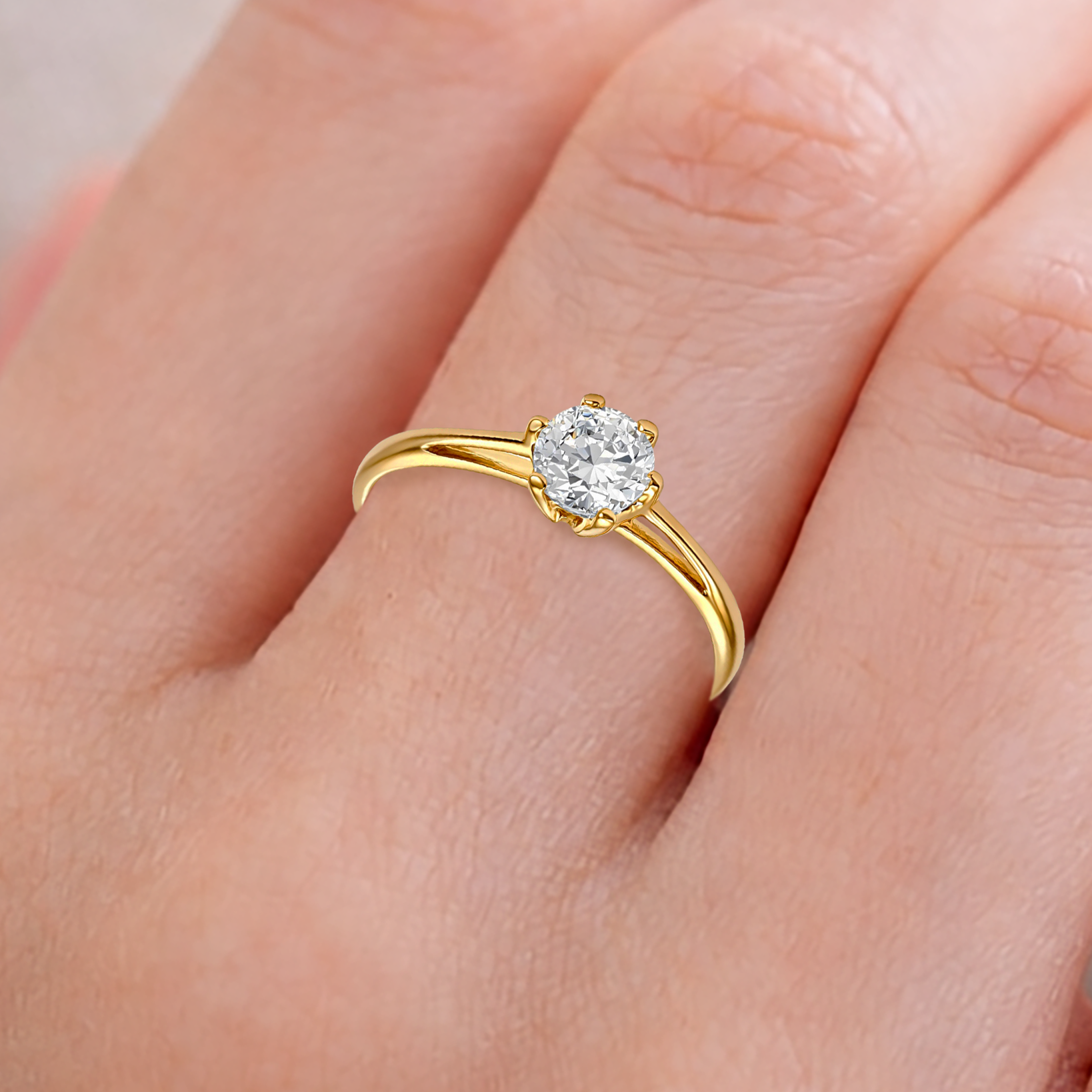Bague solitaire zirconium 5 mm – Plaqué or 18 carats