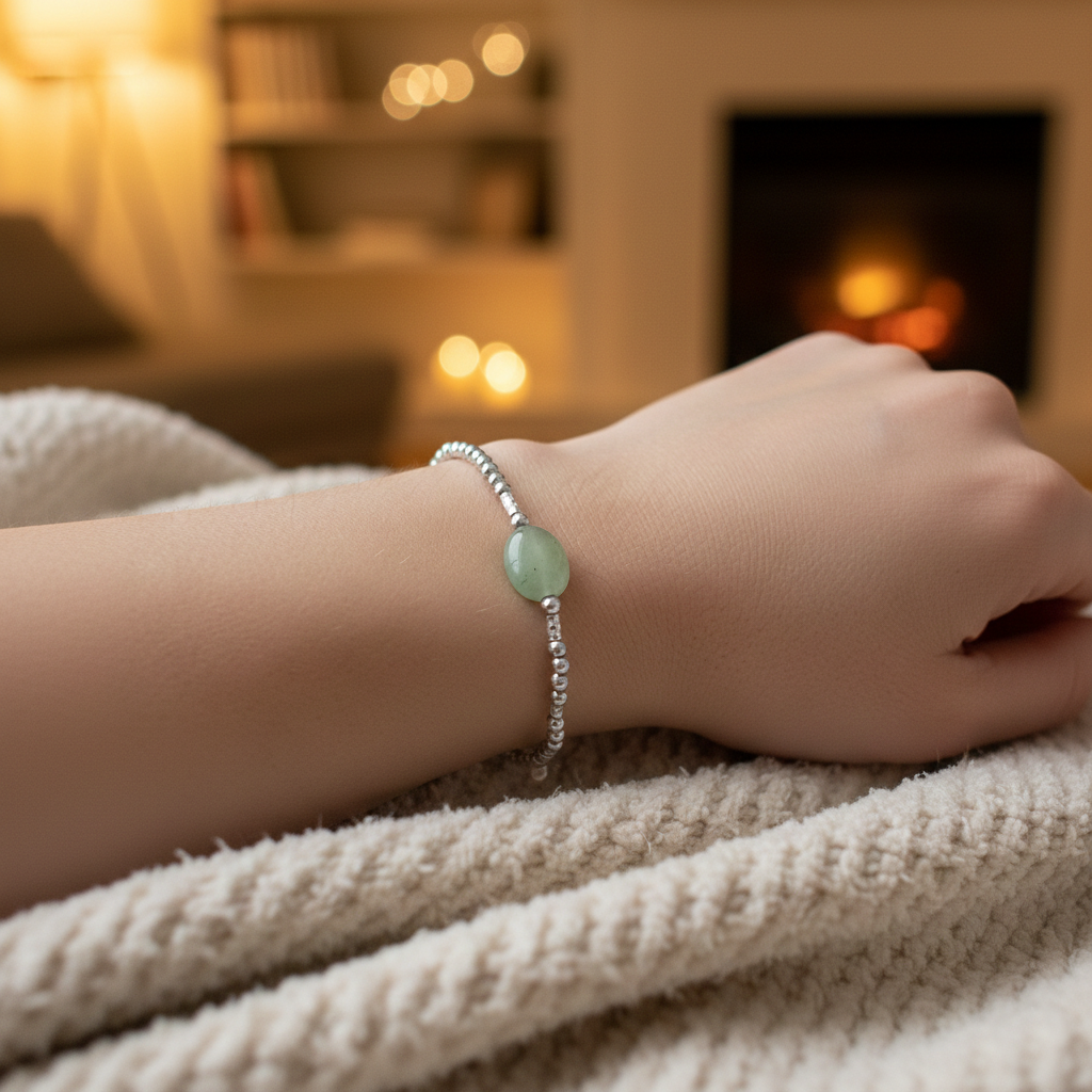 Bracelet en Argent 925 Rhodié & Quartzite Verte