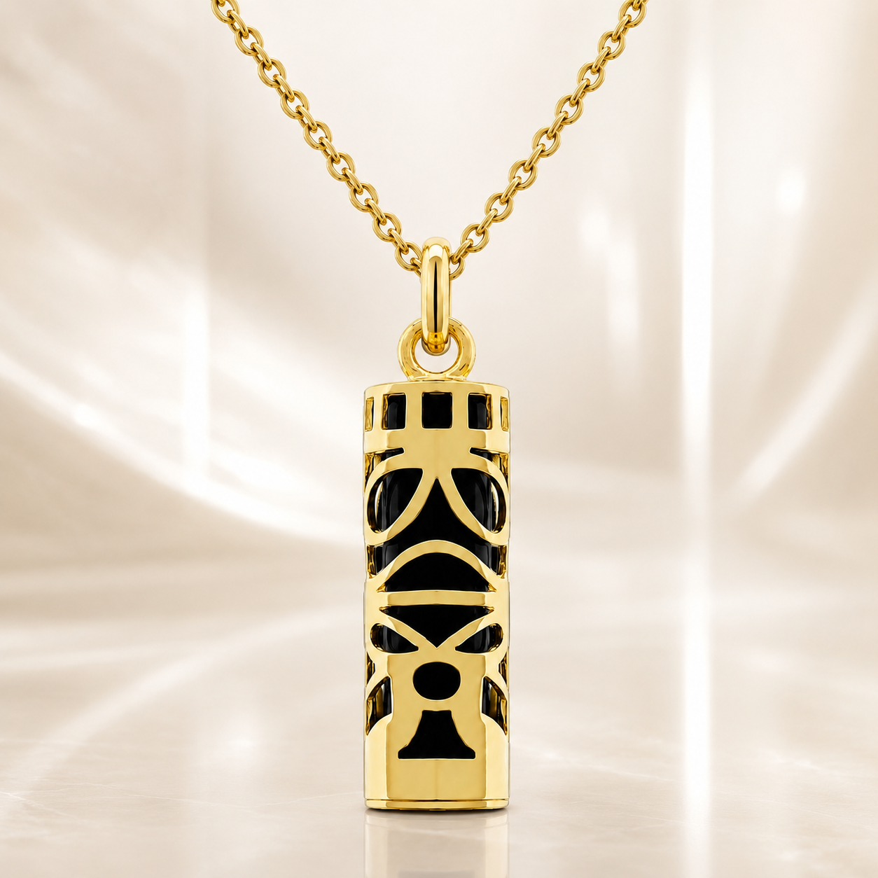 Collier Grand Tiki en plaqué or jaune 18 carats & onyx noir – Mixte