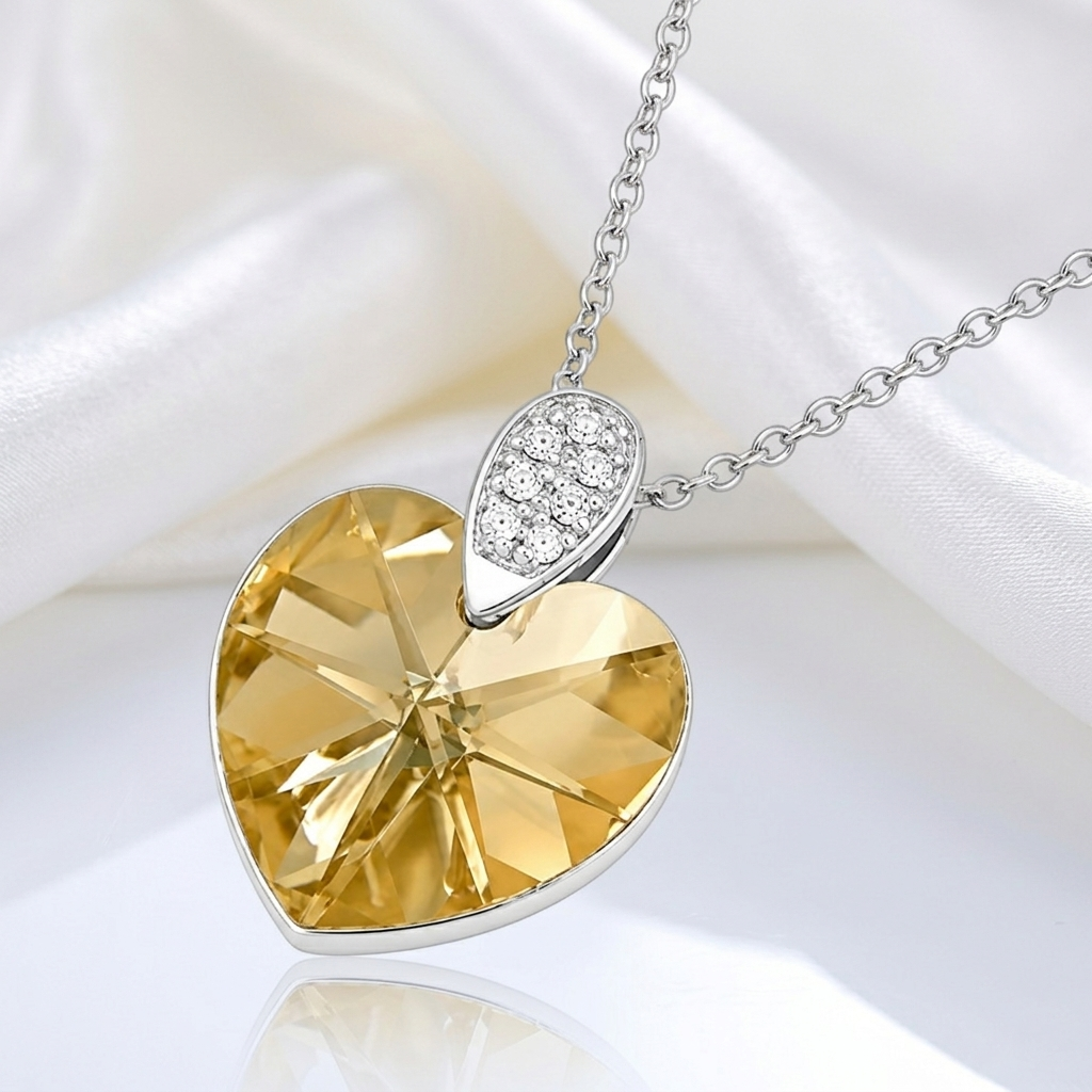 Collier Cœur Cristal & Zirconiums en Argent 925 Rhodié