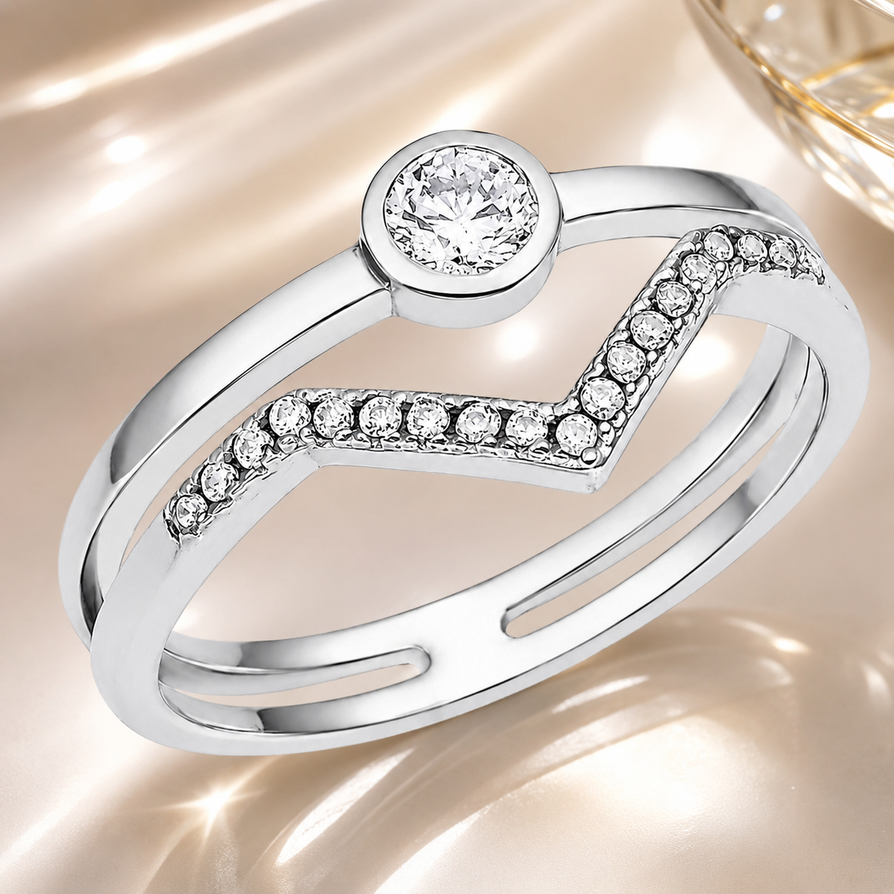 Bague Double Élégance Argent 925 Rhodié & Zirconiums