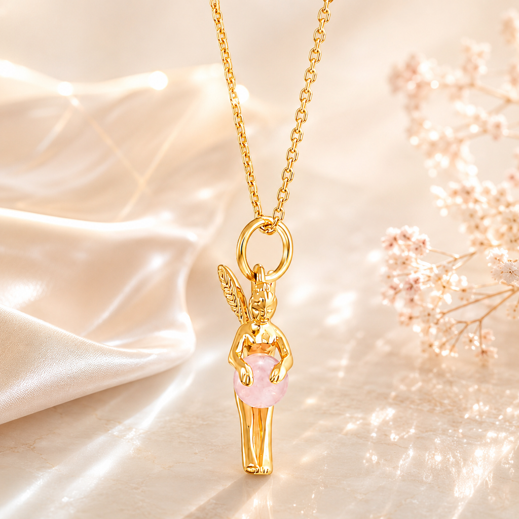 Collier Fée Quartz Rose – Plaqué Or Jaune 18 Carats