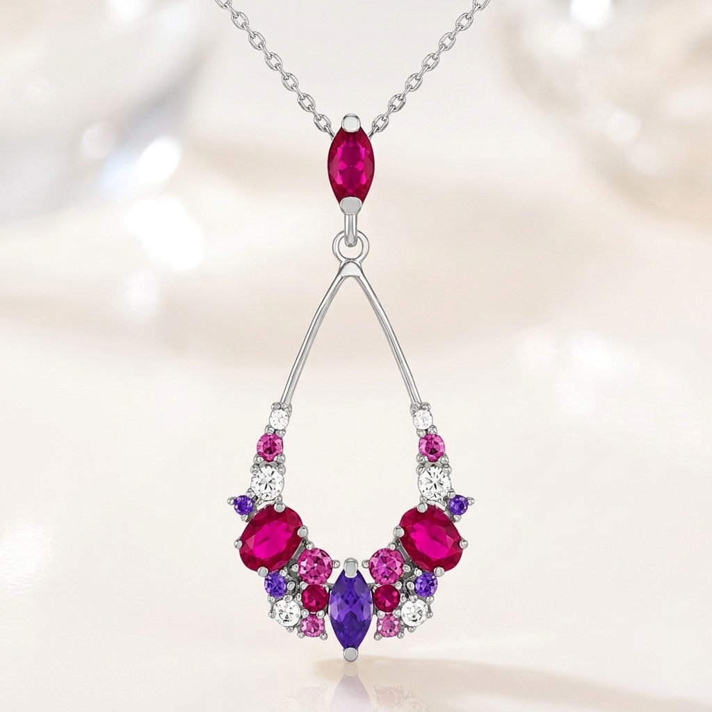 Collier Argent 925 Rhodié & Zirconiums Multicolores