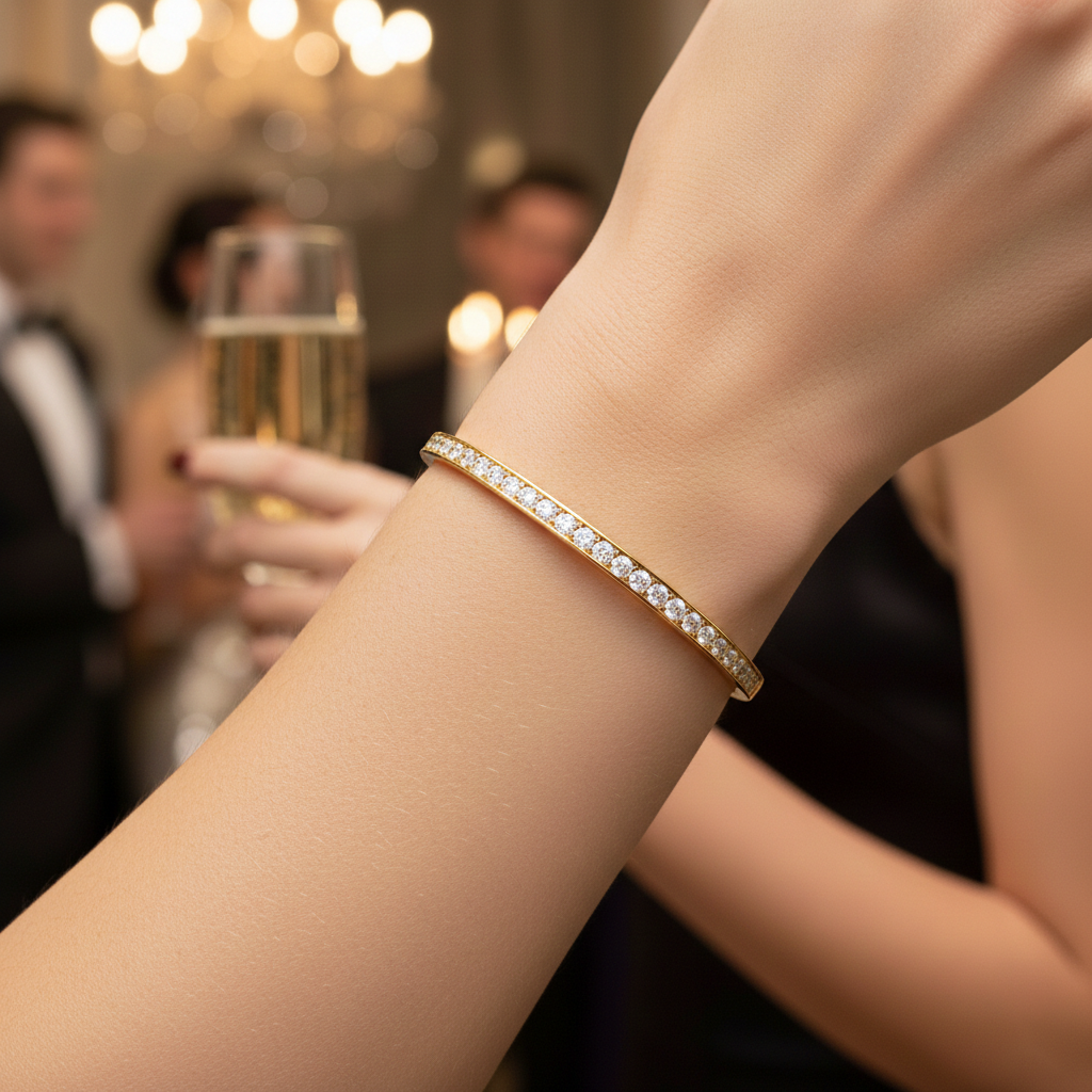 Bracelet Jonc Luxuria – Plaqué Or 18 Carats & Zirconium